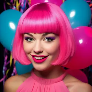 Woolook Short Pink Bob Wig With Bangs For Women Daily Party Cosplay Birthday Holiday Festival Use