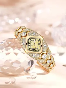 Fashionable stainless steel quartz ladies' watch, suitable as a birthday gift or Valentine's Day gift, luxurious full-diamond bracelet watch, 30-meter water resistance function, elegant and shining jewelry