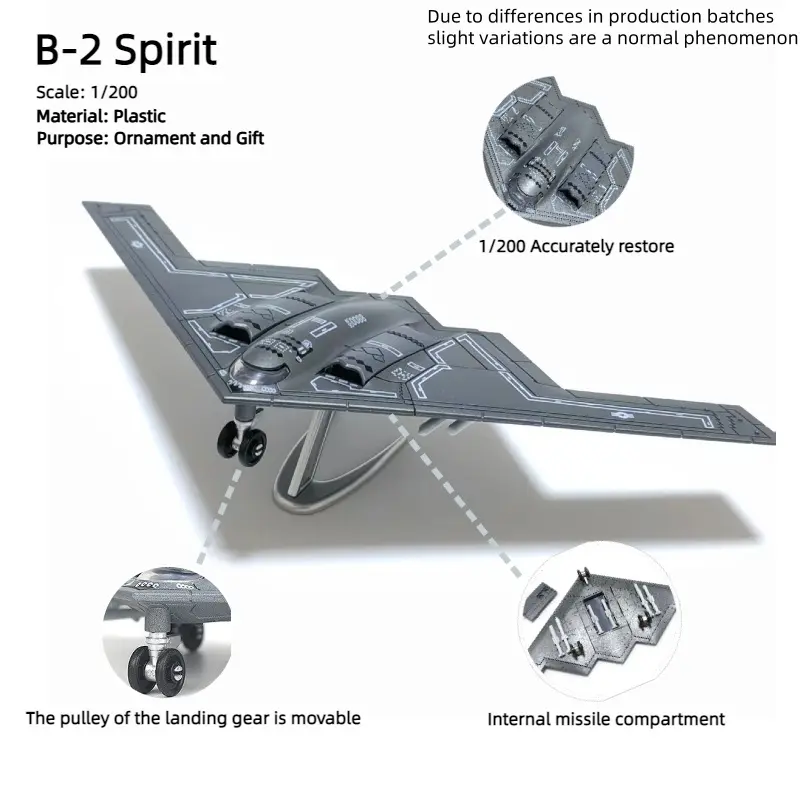 B-2 Spirit 1/200 Scale Plastic Model Kit with Base, DIY Building Model, Detailed Aircraft Decor for Home and Collectibles, Perfect Creative Gift for Ages 14+