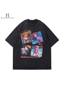 Y2K Anime "Asuka Langley" Oversized T-Shirt | Harajuku Streetwear Washed Black Tee