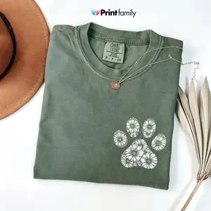 Comfort Colors Flowers Paw Shirt, Dog Mom Shirt, Mother's Day Gift, Gift for Her, Dog Mama Shirt, Birthday Gift, Pet Owner Gift, Gift for Best Friend - Printfamily
