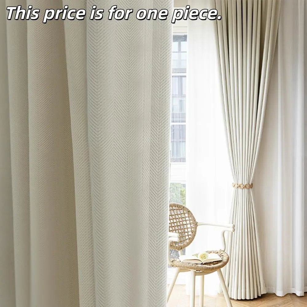 1PC Thick Chenille Cream Wind Fall Winter Chevron Texture Half Light Blocking Room Decor Curtain, Suitable for Bedroom Living Room Kitchen Balcony Hotel Restaurant