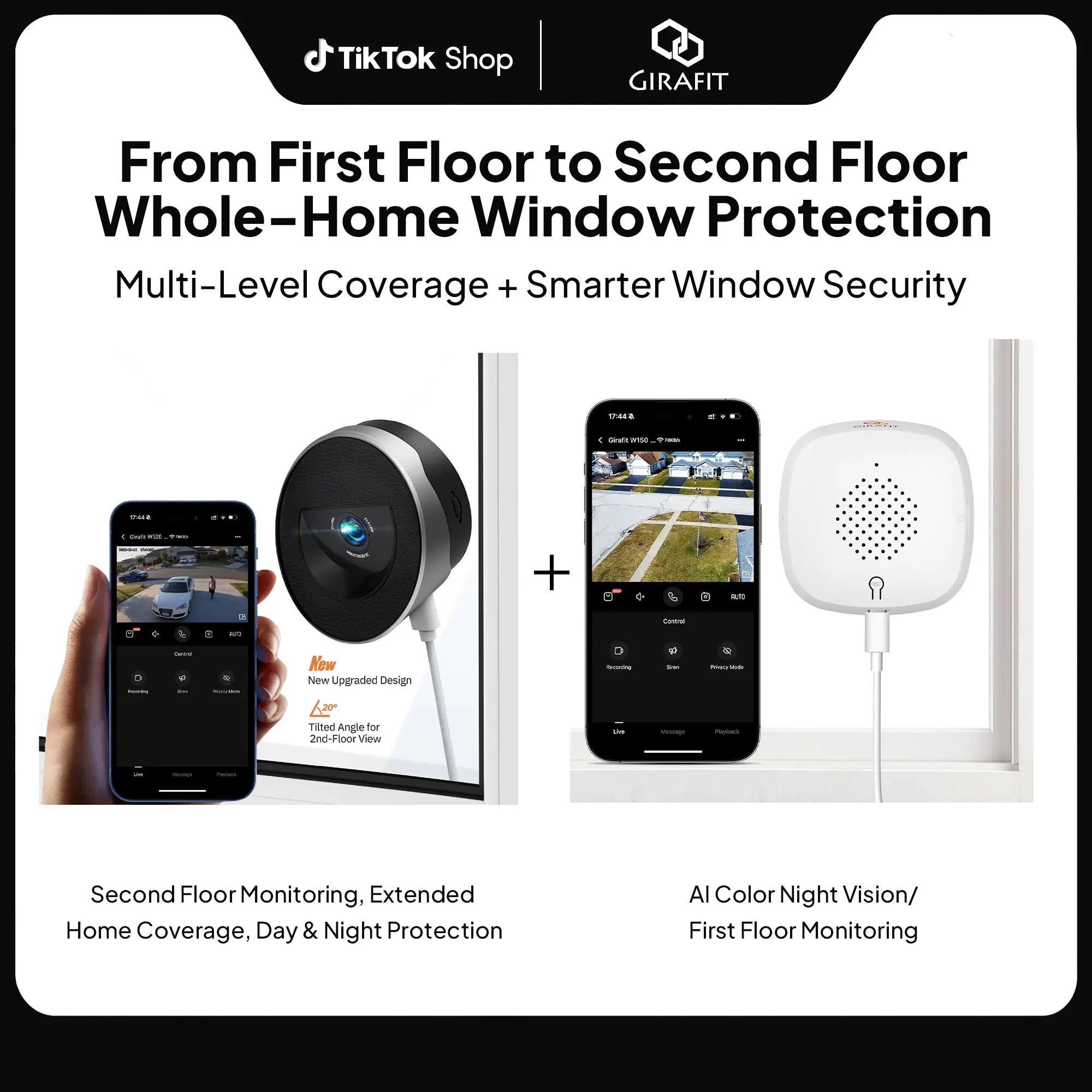 Girafit 5MP 3K Window Camera, 2.4GHz & 5GHz WiFi Indoor Cameras for Home Security with ChromaMax Al Color Night Vision, Person & Motion Detection, 24/7 Recording+2K Second Floor Window Camera, Home Monitoring Camera