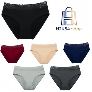 Plus Size Lace Waistband Cotton Panties, Soft Mid-Rise Briefs with Breathable Cotton Crotch, Comfortable Elegant Underwear for Women, No-Roll Lace Trim Underpants