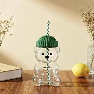 Teddy Bear Cup with Beanie Lid, Plastic/glass Material Options, Drinkware, Unique Design for Daily Use, Perfect Gift Idea