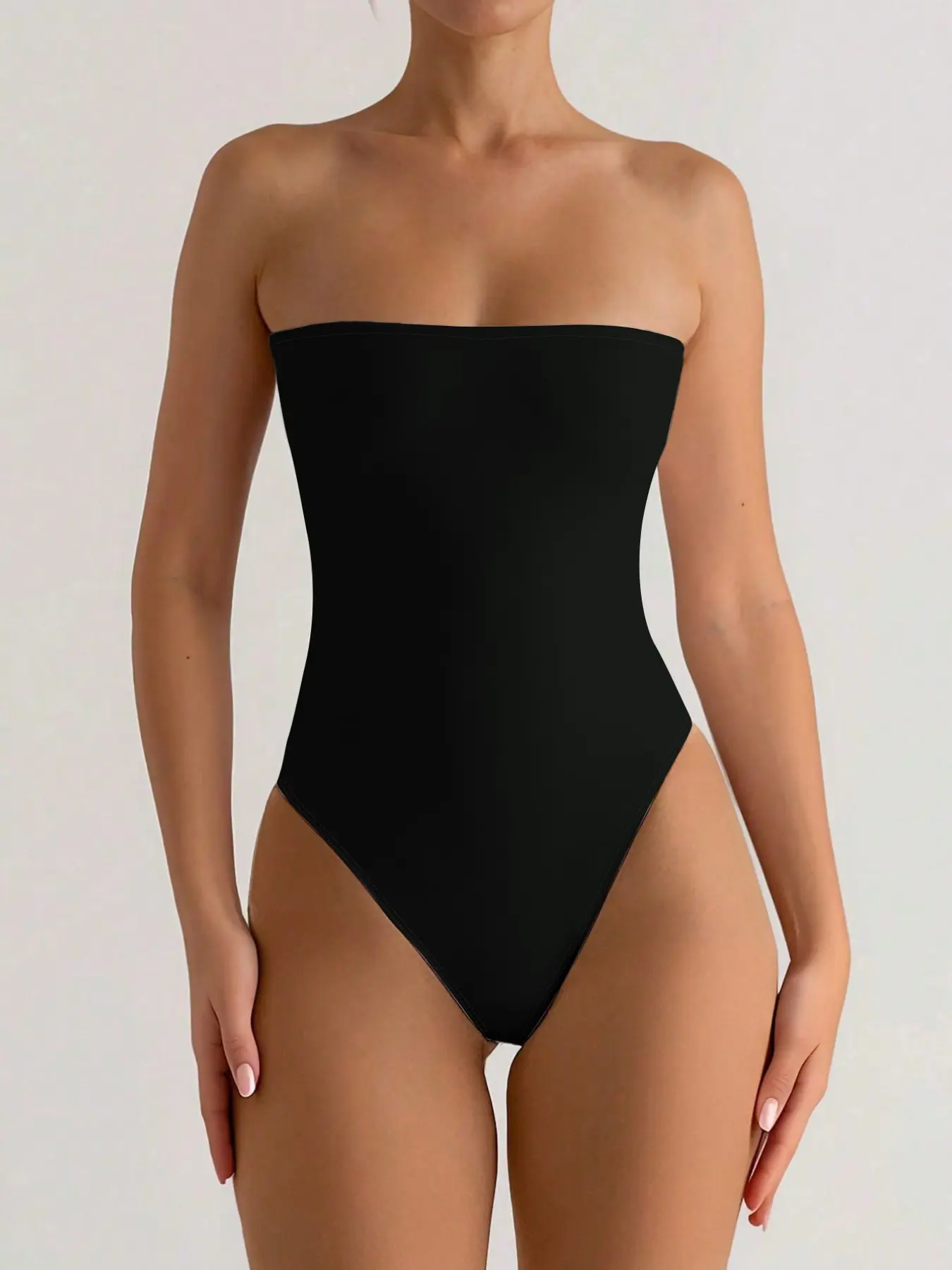 High Elasticity Slim Fit Sleeveless Strapless Bodysuit, Summer Bodysuit, Stretchy Bodysuit, Casual Basic Minimalist Inner Layer Bodysuit, Comfortable Wear