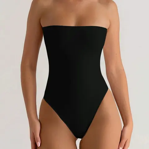 High Elasticity Slim Fit Sleeveless Strapless Bodysuit, Summer Bodysuit, Stretchy Bodysuit, Casual Basic Minimalist Inner Layer Bodysuit, Comfortable Wear, Bodysuit Without Straps