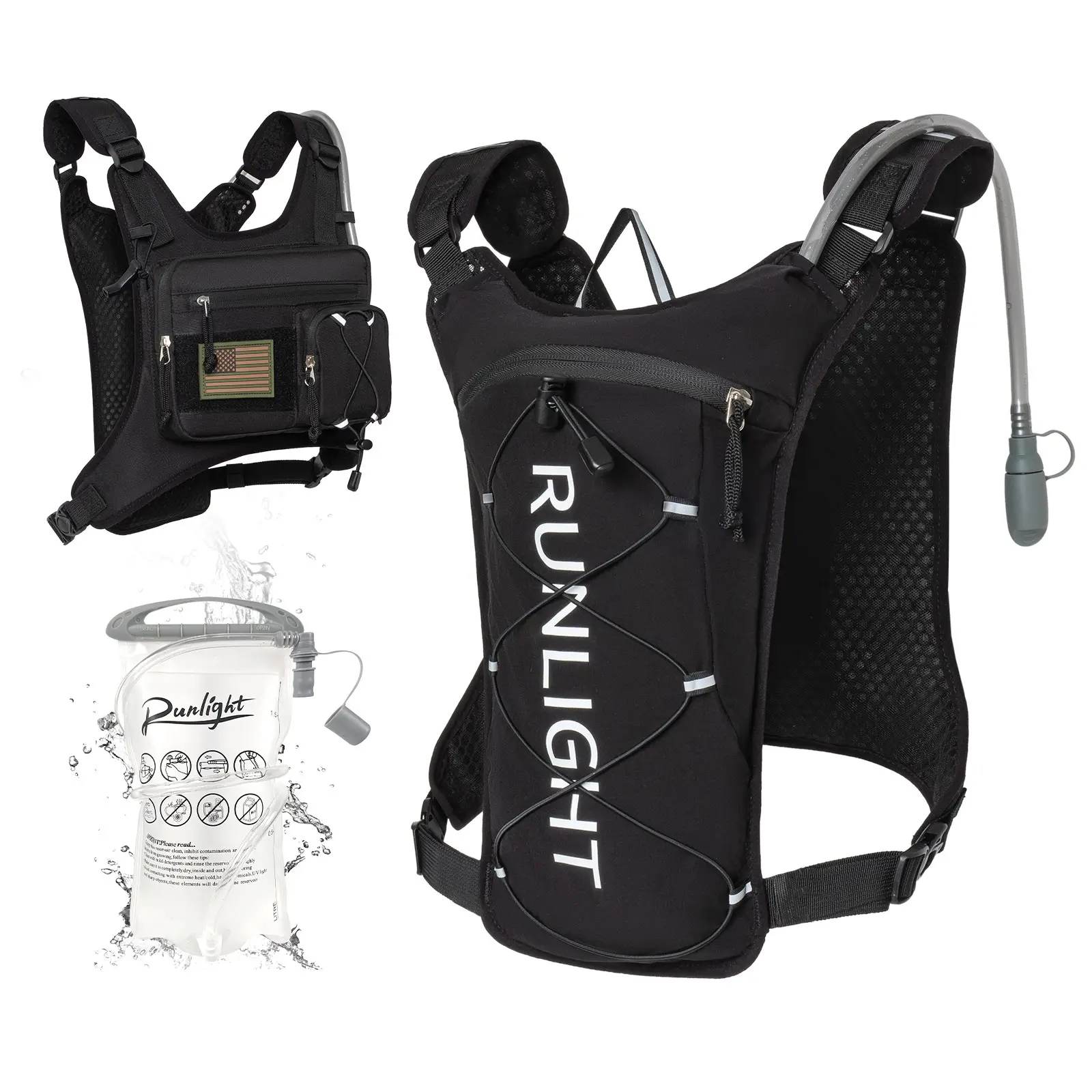 American Tactical Hydration Vest, with American Flag Logo, Hydration Equipment for Active Outdoor Running & Hiking, Multi-Pocket Design, No Worry About Item Storage