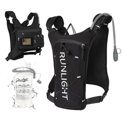 American Tactical Hydration Vest with Adjustable Straps, with American Flag Logo, Hydration Equipment for Running & Hiking, Multi-Pocket Design, No Worry About Item Storage