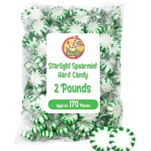 Starlight Spearmint Candy - 2 Pound Bulk (Approx 170 Pieces) Individually Wrapped Mints - Refreshing Green & White Spearmint Hard Candy Discs