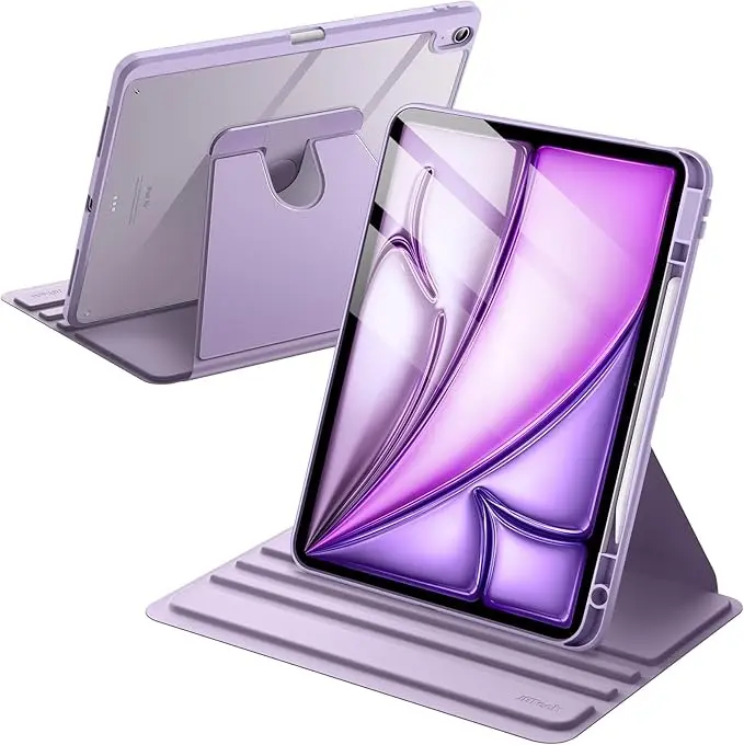 Rotating Case Cover for iPad Air 13" M4/M3/M2, Starlight | For 2026/2025/2024 Model, 360° Rotation Stand, Clear Back Design, Auto Wake/Sleep, Pencil Holder, Full Protection