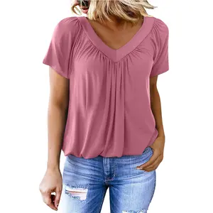 Womens Summer Tops Casual V Neck T Shirts Short Sleeve Shirts Loose Fit Flowy