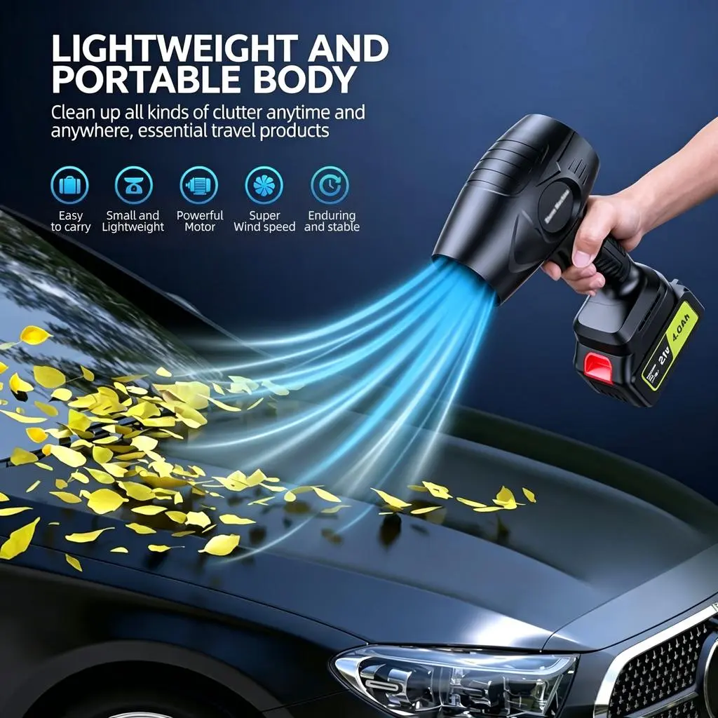 Cordless Handheld Leaf Blower with Power Turbo Fan - Portable Garden Tool for Car Dust Cleaning, Outdoor Snow Removal