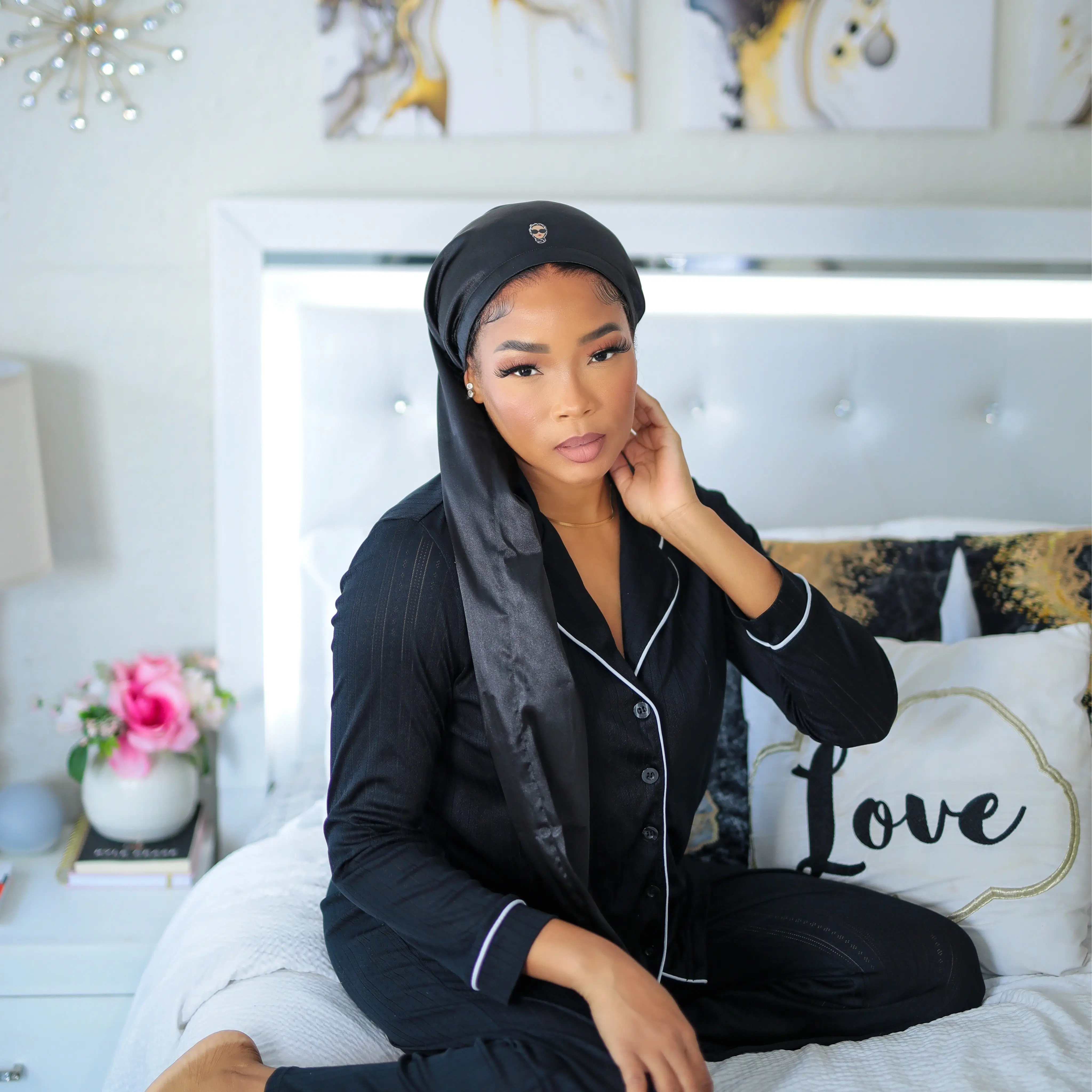 Hairweave Sleeve Satin - Black Sapphire | For Sisterlocks, Microlocs & Loose Hairstyles | Sleep Hair Wrap