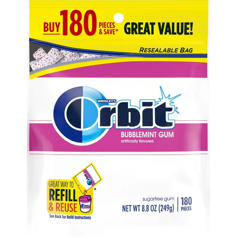 ORBIT Bubblemint Chewing Gum Sugar Free Value Pack, 14 Pieces, 12 Pack, Ideal for Back to School and College School Supplies