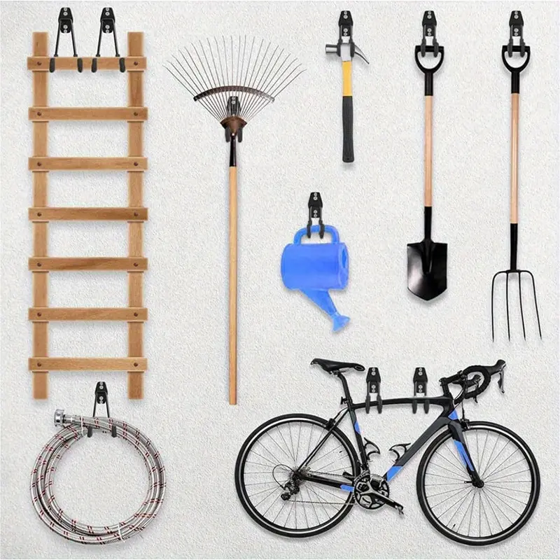 Heavy-Duty Dual-Color Metal Tool Hooks, Wall-Mounted Garage Organizer for Ladders & Bikes, Rust-Resistant, Sturdy Construction