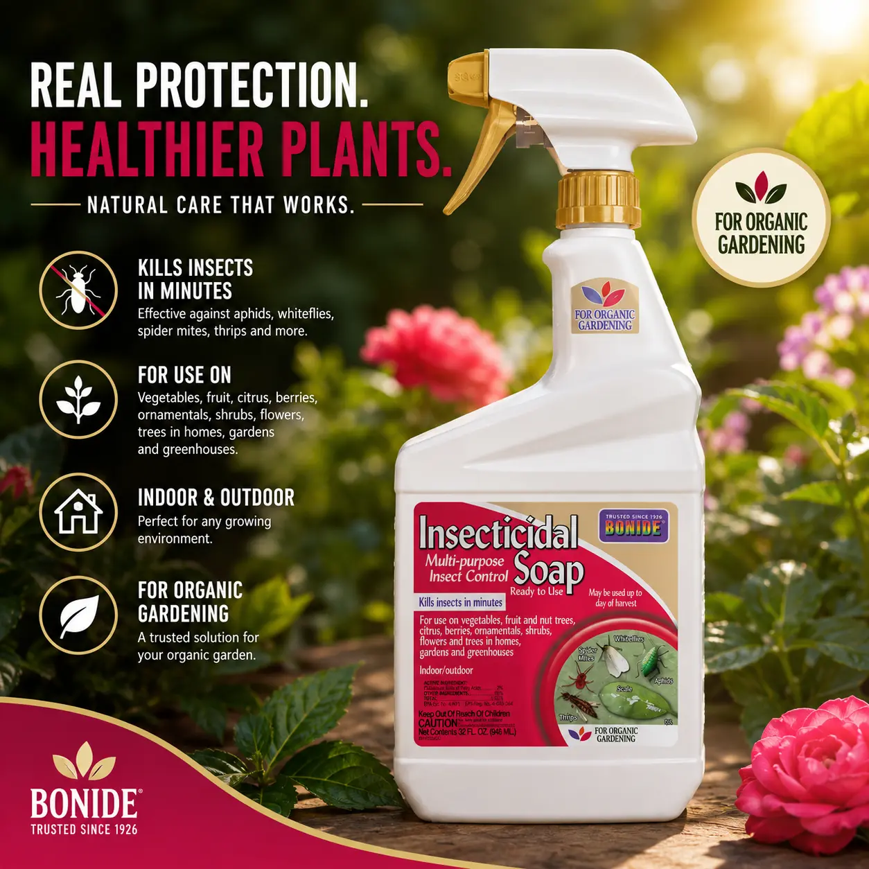32 oz Ready-to-Use Insecticidal Soap Spray - Multi-Purpose Organic Gardening Insect Control for Indoor, Outdoor Use