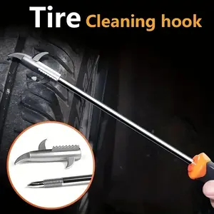 Car Tire Stone Removal Hook, Stone Cleaning Tool with Built-in Screwdriver, Stainless Steel Car Tire Protector Repair Tool