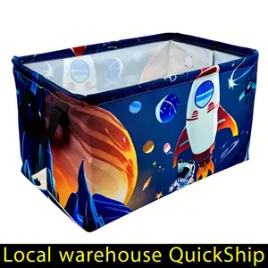 Extra Large Collapsible Laundry Hamper with Handles - Astronaut Rocket & Space Theme Print, Durable Polyester Storage Bin for Clothes, Toys, Bedroom & Bathroom Organization, Contemporary Home Decor, Playful Design, Wearresistant Fabric, Clothes Organizer