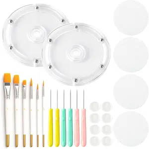 Cookie Decorating Supplies Including 2Pcs Acrylic Cookie Turntable 6Pcs Cookie Scribe Needle 4Pcs Silicone Mesh Mats 6Pcs Cookie Decoration Brushes 8Pcs Rubber Feet Bumpers