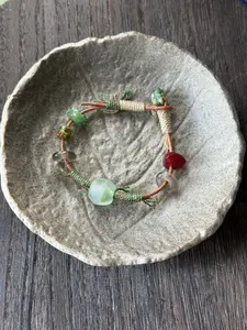 Forest Soul Handmade Boho Artisanal Bracelet – Nepali Glass Beads, Genuine Leather, 15-16cm, Unique Tribal-Inspired Earthy Design