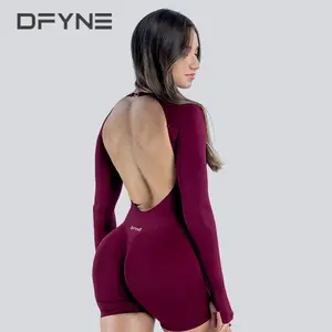 Dfyne Impact Backless Long-sleeved Slimming And Toning Running Sports Pants For Outdoor Fitness And Yoga, One-piece Garment