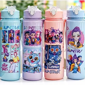 Cartoon Hunter Girl Straw Cup Large Capacity, Outdoor Sports Travel Gift, Portable High Aesthetic Cute Plastic Water Bottle
