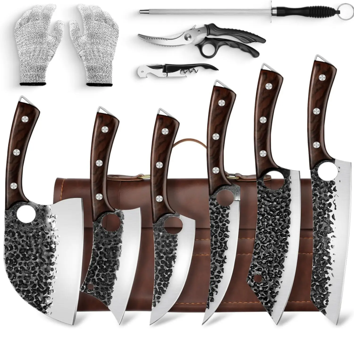 DRGSKL Serbian Chef Knife Set, Meat Cleaver Butcher Gift for Men Women