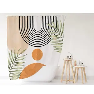 Mid Century / Modern Shower Curtain with Hooks Abstract Boho Arch Sun 72”x72” Modern Decoration