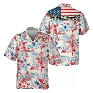 Michelob Ultra American Flag Hawaiian Shirt Red Blue Hibiscus Tropical Floral Unisex Casual Summer Beach Patriotic Aloha Loose Breathable Cool Gift For Beer Lover