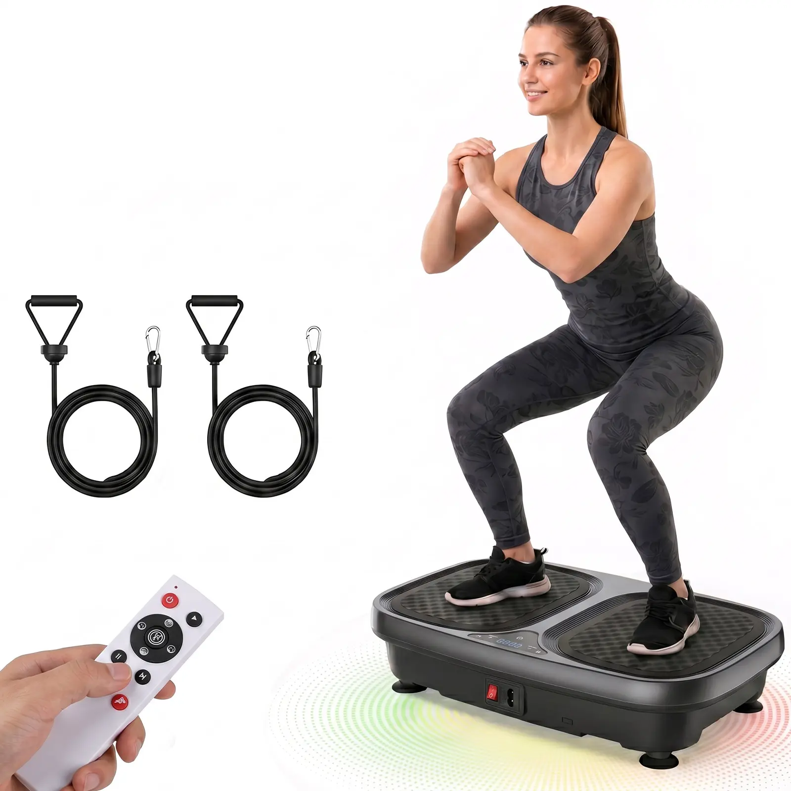 Sweetcrispy LED Vibration Plate Exercise Machine - Full Antislip Platform, Remote Control, 120 Speed Levels, 2 Resistance Bands, Portable Household Fitness Board
