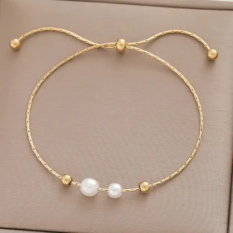 Women's Adjustable Faux Pearl Chain Bracelet, Fashionable Daily Commute Accessory, Versatile Ladies' Jewelry for Everyday Wear, Pearl Beaded Bracelet, Elegant Jewelry Bracelet, Beautiful Bracelets