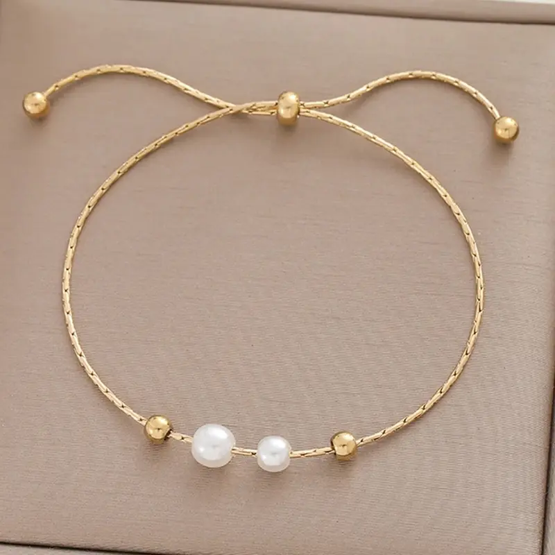 Women's Adjustable Faux Pearl Chain Bracelet, Fashionable Daily Commute Accessory, Versatile Ladies' Jewelry for Everyday Wear, Pearl Beaded Bracelet, Elegant Jewelry Bracelet, Beautiful Bracelets