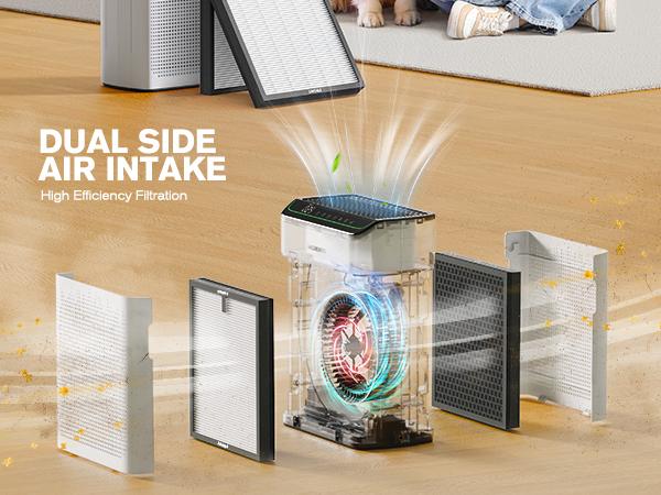 MORENTO Genuine Air Purifier Replacement Filter, True HEPA Filter Compatible with MR5866 for 99.97% Air Pollutants, Odor and Smoke, Enhanced Version Light Grey 2 Pack