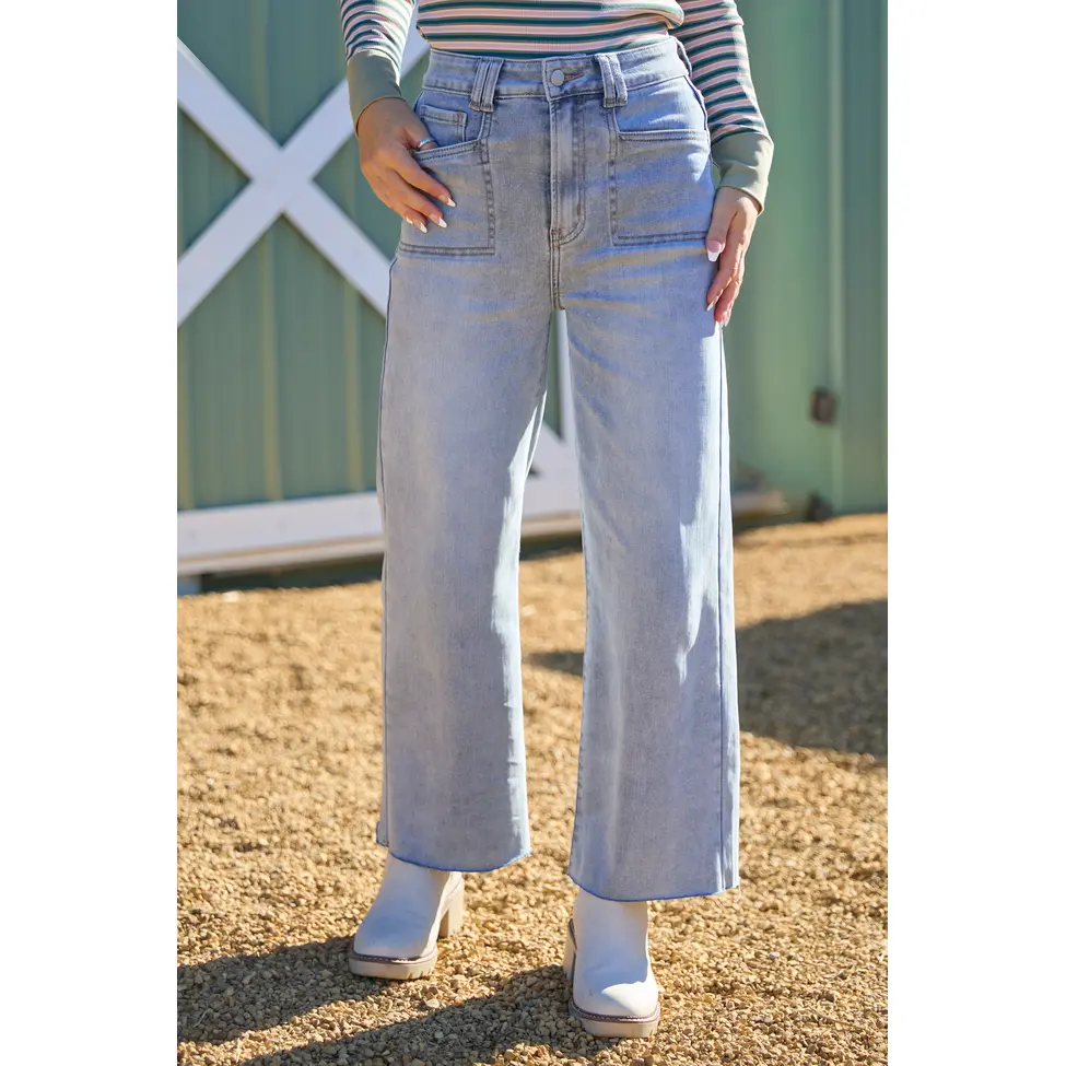 My Favorite Stretchy Light Wash Wide Leg Jeans