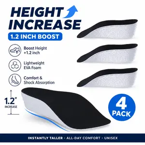 Orthopedic High-Elastic Insoles - Arch Support, Height-Increasing Insoles, Relief for Plantar Fasciitis and Flat Feet (2 Pairs) (Black,1.2inch) Footwear