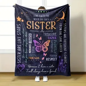 A Letter To Sister Print Flannel Blanket, Soft Casual Warm Blanket, Multi-Purpose Office Throw Blanket, Outdoor Camping Travel Blanket Multi-Purpose Gift Blanket For All Season, Birthday Gift Christmas Halloween Thanksgiving Day