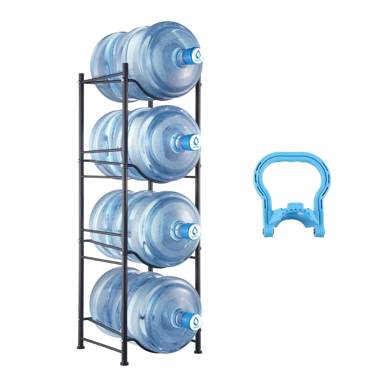 【Summerfinds】VEVOR 4 Tiers Water Jug Holder,  5 Gallon Water Bottle Holder, Single Row Water Bottle Rack for 4 Bottles, Heavy Duty Water Jug Rack for Kitchen, Office, Living Room, Black