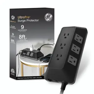 GE UltraPro ADAPT 9-Outlet Surge Protector, 2480J, 8ft. Braided Cord, Black