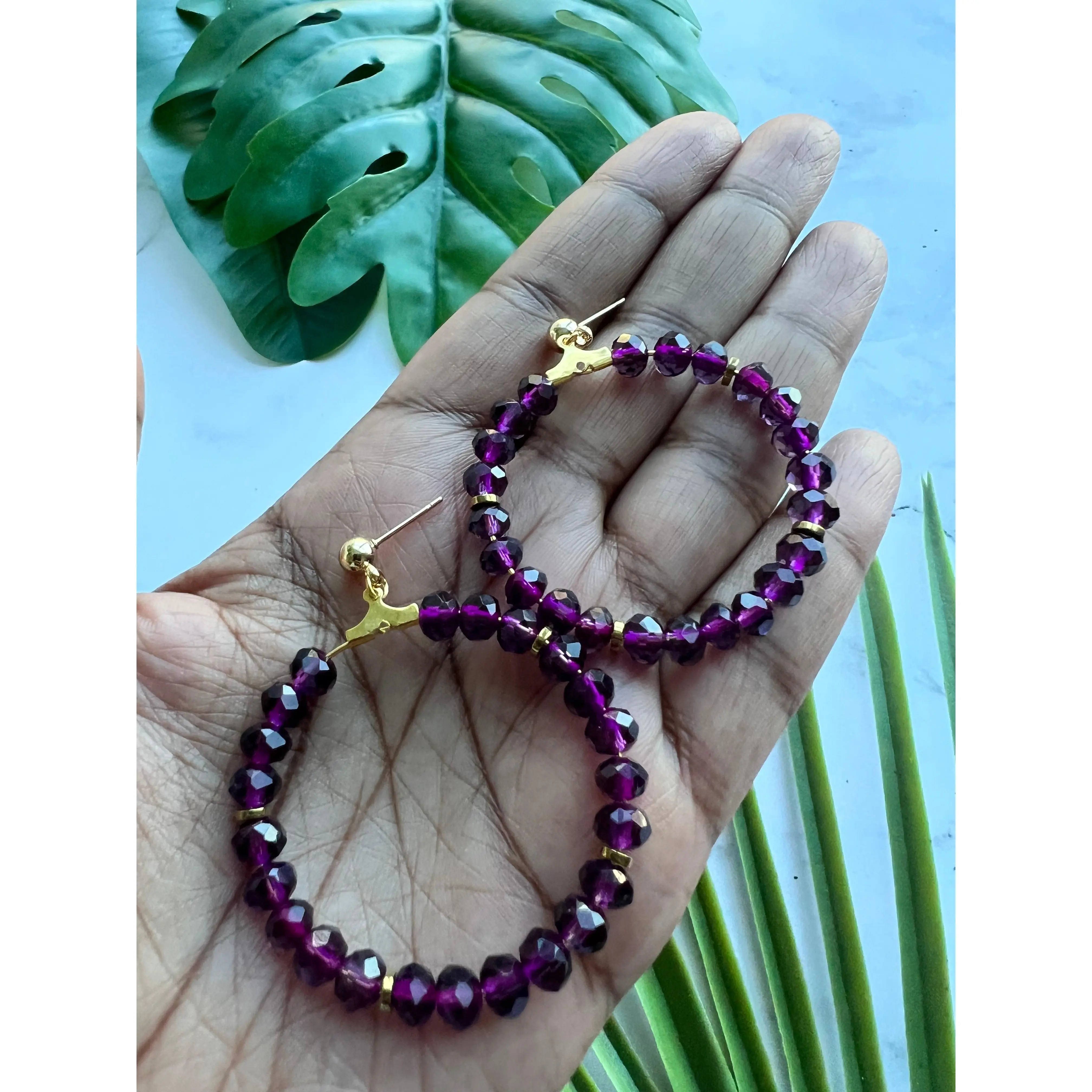 Purple Beaded Faceted Hoop Earrings for Women - Perfect for Any Occasion halloween earring