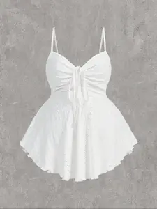 【Plus Size】 Solid Color Jacquard Cami Romper, Casual Sleeveless Spaghetti Strap Romper for Daily Wear, Women's Plus Clothing for Summer