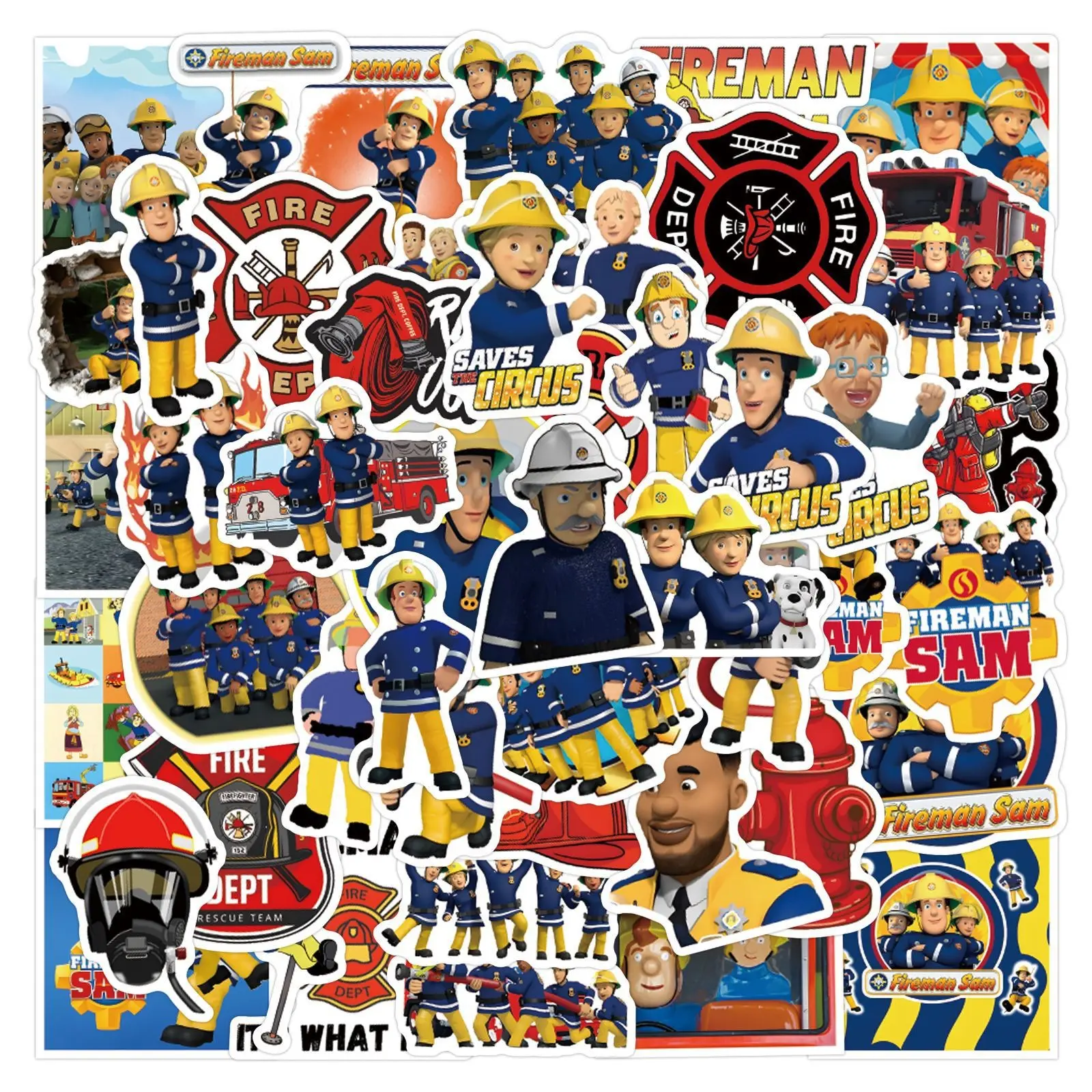 55 Cartoon Fireman Sam Stickers, Waterproof Decorative Stickers for Stationery, Water Bottles, Computers, Fun Kids Accessories