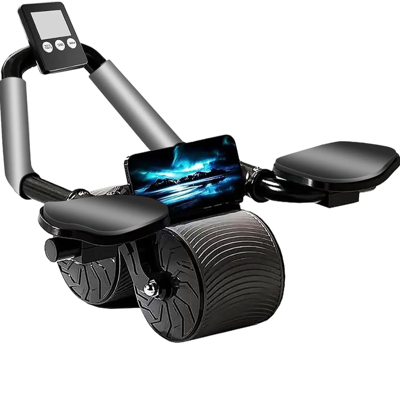 Automatic Rebound Ab Roller Wheel with Elbow Support and Timer - Wide-Track Dolly-Style Core Trainer for Home Abs Workouts, Challenging Workout