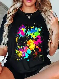 100% Cotton Color Splatter Colorful Paint Party Funny Team T-Shirt