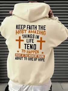 Christian Cross Crewneck Hoodie, Fitted Graphic Design, Casual Fall & Winter Wear, Ideal for Daily Use & Church Events