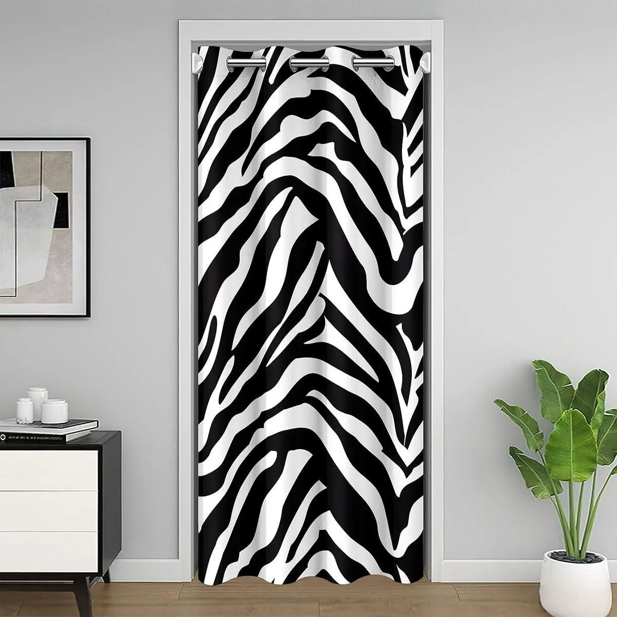 Zebra Strip Door Curtain Doorway Geometric Strip Lines Closet Door Cover Curtain Wild Animals Room Curtain Modern Abstracr Art Room Divider Curtain Cover Black White Window Treatments