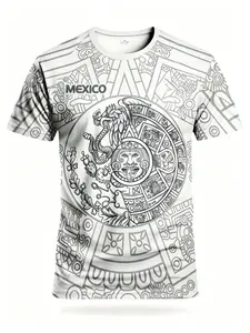 Mexican Style Men's Soccer Jersey, Round Neck Football Shirt, Breathable Knit Fabric, Ideal for Matches, Training, Casual Wear