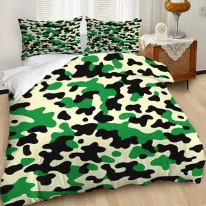 2/3Pcs Military Camouflage Duvet Cover Set, Stylish Bedding Set with Black, Green, and White Patterns, Masculine Bedroom Décor, Soft Fabric for Ultimate Comfort, Ideal for Stylish Home Makeover Includes 1 or 2 Pillowcase - No filling/Zipper Closure