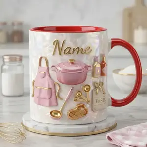 Personalized Cooking Faux 3D Effect Mug – Kitchen Tools Coffee Cup, Custom Name Baking Lover Gift, Mother's Days, Mom Mugs