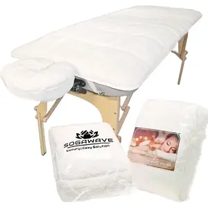 Extra Soft Quilted Fleece Massage Table Pad with Face Cradle Cover, Washable Elastic Fitted 71 x 31 Inch Massage Table Topper for Salon Spa & Home